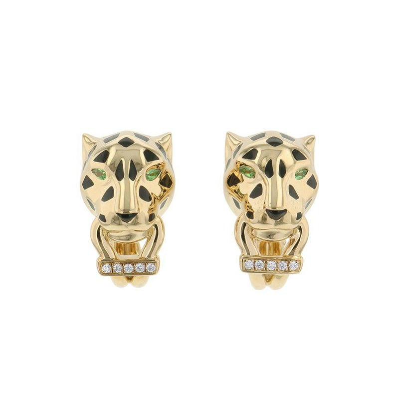 カルティエ ピアス パンテール ドゥ イヤリング ツァボライトガーネット/オニキス/ダイヤモンド 10P 計0.02ct K18YG CRB8044700
