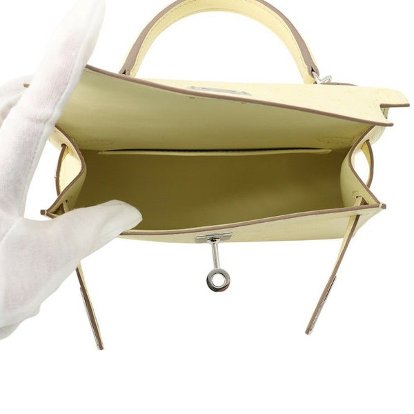 エルメス ハンドバッグ ミニケリー2 外縫い ジョーヌミルトン/シルバー金具 オーストリッチ K刻印 2wayショルダー