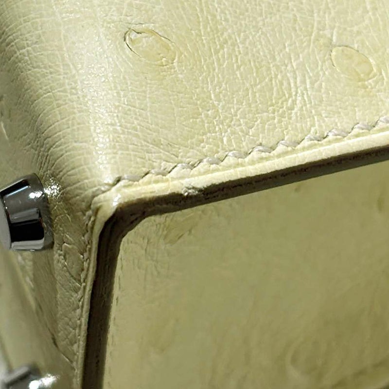 エルメス ハンドバッグ ミニケリー2 外縫い ジョーヌミルトン/シルバー金具 オーストリッチ K刻印 2wayショルダー