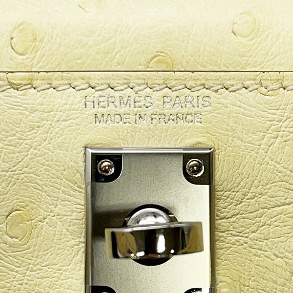 エルメス ハンドバッグ ミニケリー2 外縫い ジョーヌミルトン/シルバー金具 オーストリッチ K刻印 2wayショルダー