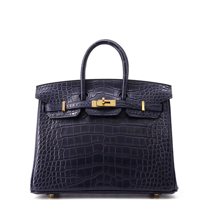 エルメス バーキン25 ブルーインディゴ/ゴールド金具 アリゲーターマット Y刻印 HERMES Birkin ハンドバッグ