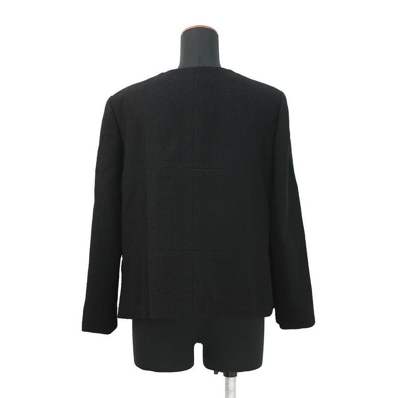 シャネル ジャケット ノーカラー カメリアボタン ウール レディースサイズ44 P52753 CHANEL アウター 黒