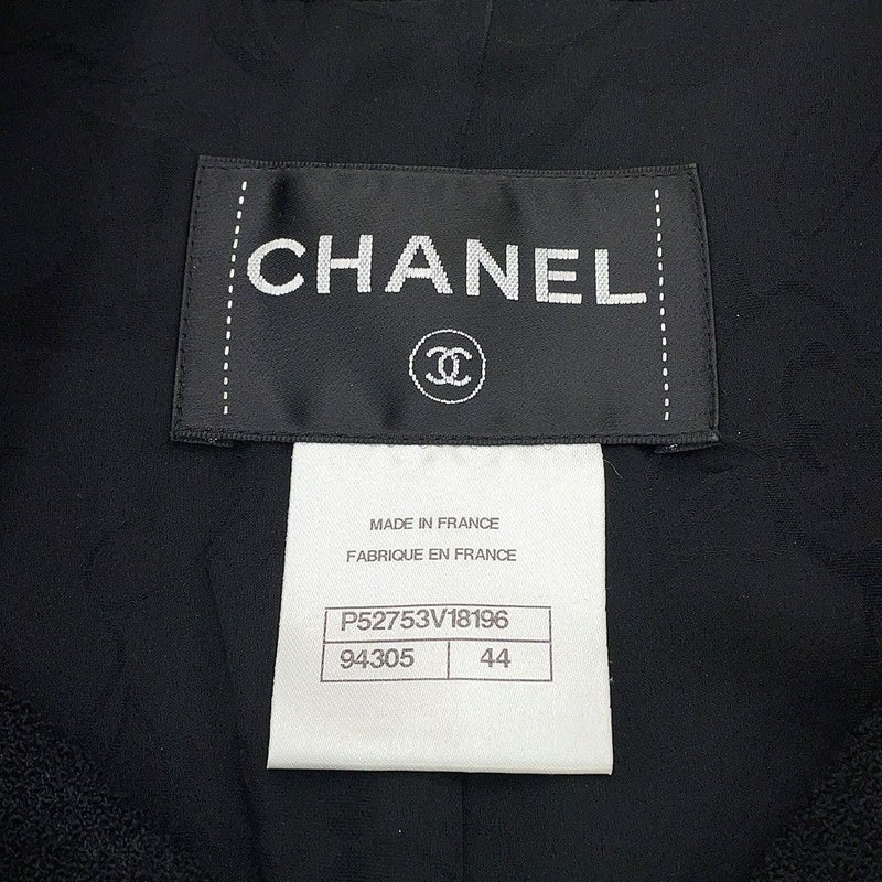 シャネル ジャケット ノーカラー カメリアボタン ウール レディースサイズ44 P52753 CHANEL アウター 黒