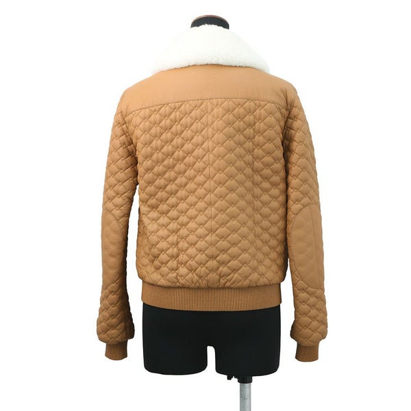 エルメス ジャケット レザー ボンバー ジャケット ディアスキン シアリング レディースサイズ36 HERMES アウター