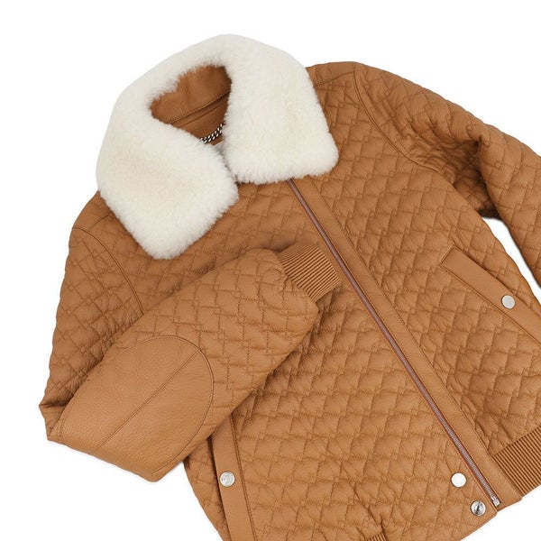 エルメス ジャケット レザー ボンバー ジャケット ディアスキン シアリング レディースサイズ36 HERMES アウター