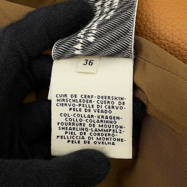 エルメス ジャケット レザー ボンバー ジャケット ディアスキン シアリング レディースサイズ36 HERMES アウター