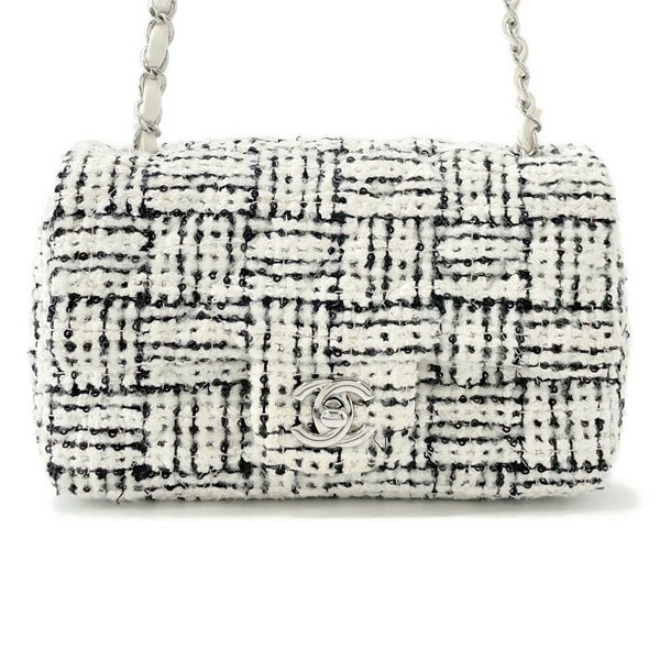 シャネル チェーンショルダーバッグ ココマーク ミニ フラップ ツイード A69900 CHANEL 白