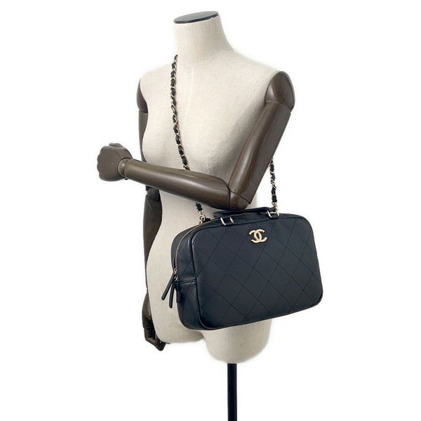 シャネル ハンドバッグ マトラッセ ココマーク ボーリングバッグ カーフレザー CHANEL 2WAY 黒