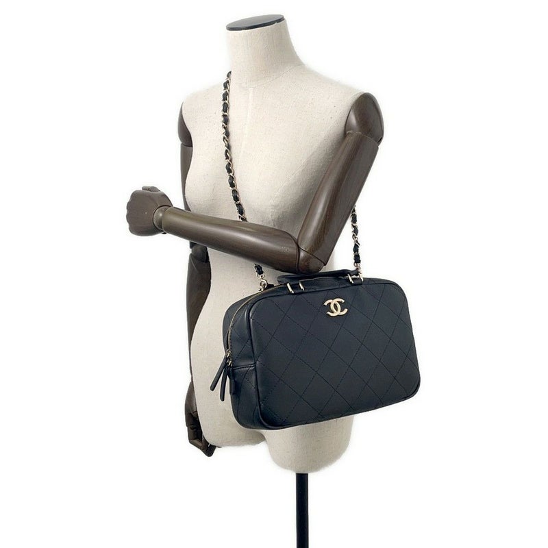 シャネル ハンドバッグ マトラッセ ココマーク ボーリングバッグ カーフレザー CHANEL 2WAY 黒