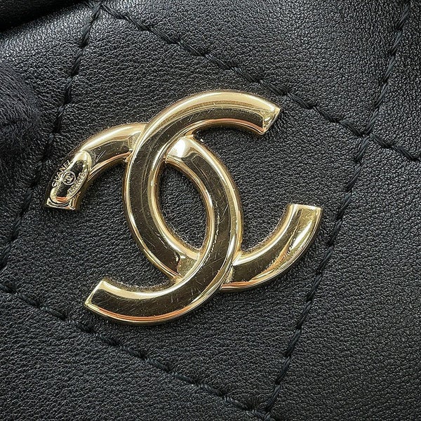 シャネル ハンドバッグ マトラッセ ココマーク ボーリングバッグ カーフレザー CHANEL 2WAY 黒