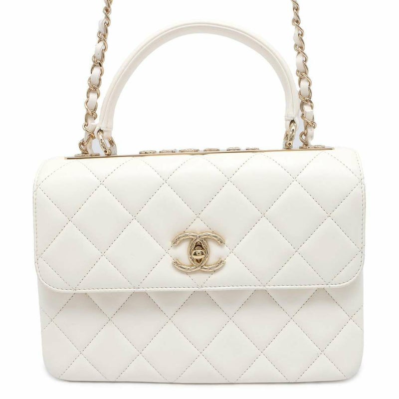 シャネル ハンドバッグ ココマーク マトラッセ トップハンドル ラムスキン A92236 CHANEL  2wayチェーンショルダーバッグ 白