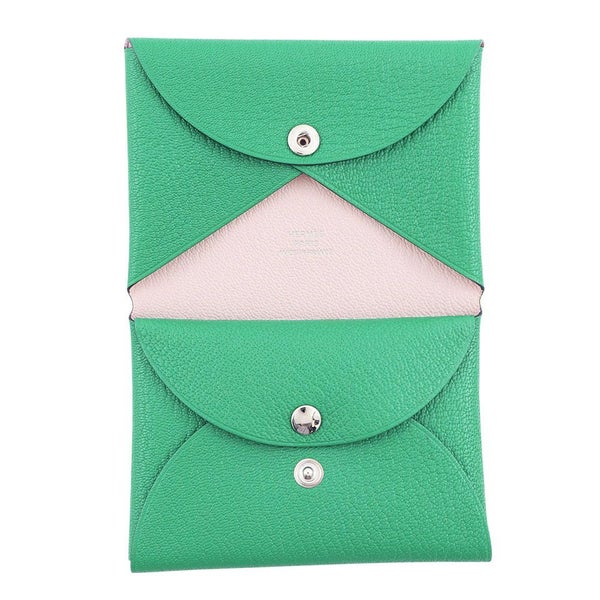 エルメス コインケース カルヴィ デュオ ヴェルソ ミント/モーヴペール/シルバー金具 シェブルミゾル W刻印 シェーブル