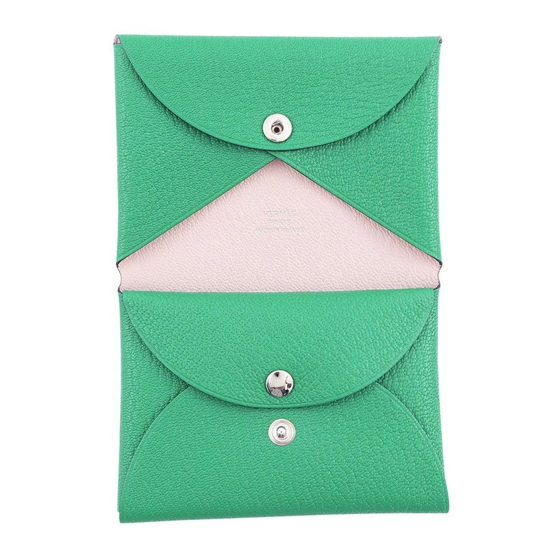 エルメス コインケース カルヴィ デュオ ヴェルソ ミント/モーヴペール/シルバー金具 シェブルミゾル W刻印 シェーブル