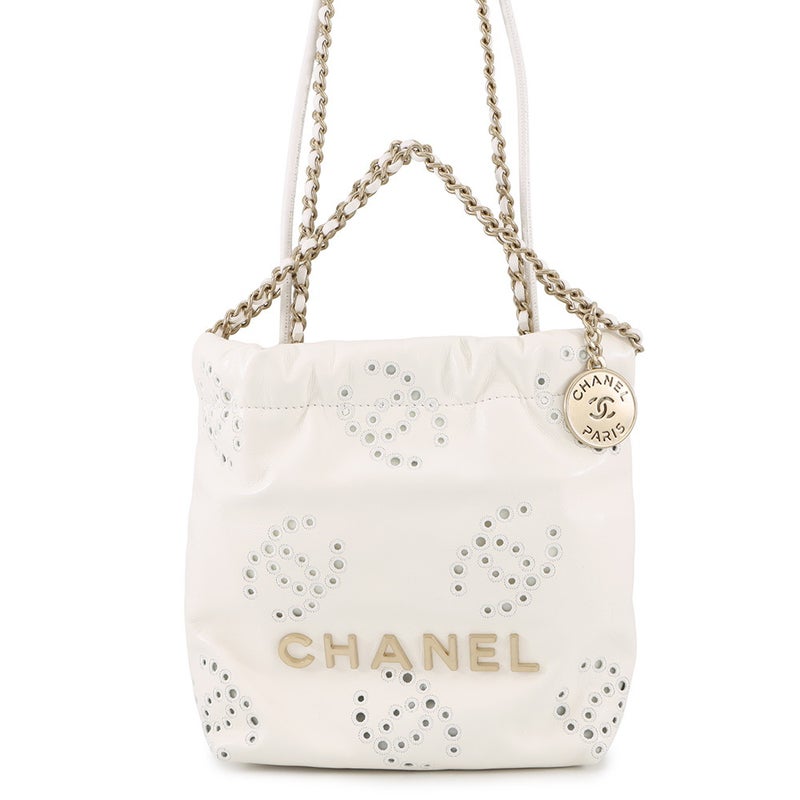 シャネル ハンドバッグ CHANEL 22 ミニ ココマーク パンチング シャイニーカーフレザー AS3980 CHANEL 2way 白
