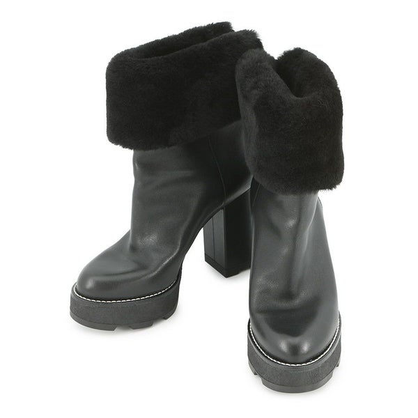 ルイヴィトン ブーツ シアリング レザー LV ボブール・ライン アンクルブーツ レディースサイズ38 LOUIS VUITTON 黒 ブラック