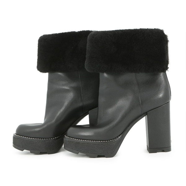 ルイヴィトン ブーツ シアリング レザー LV ボブール・ライン アンクルブーツ レディースサイズ38 LOUIS VUITTON 黒 ブラック