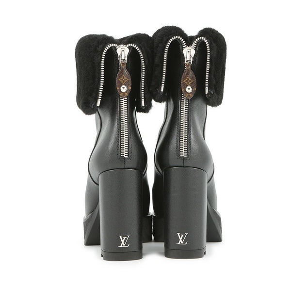 ルイヴィトン ブーツ シアリング レザー LV ボブール・ライン アンクルブーツ レディースサイズ38 LOUIS VUITTON 黒 ブラック