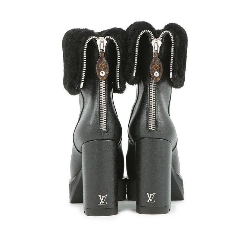 ルイヴィトン ブーツ シアリング レザー LV ボブール・ライン アンクルブーツ レディースサイズ38 LOUIS VUITTON 黒 ブラック