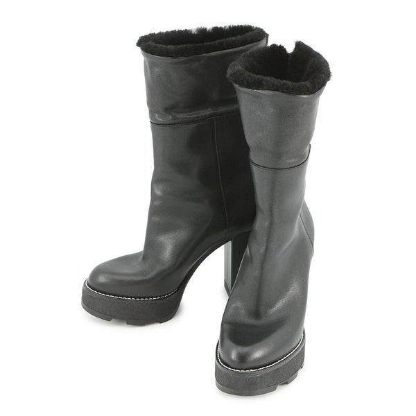 ルイヴィトン ブーツ シアリング レザー LV ボブール・ライン アンクルブーツ レディースサイズ38 LOUIS VUITTON 黒 ブラック