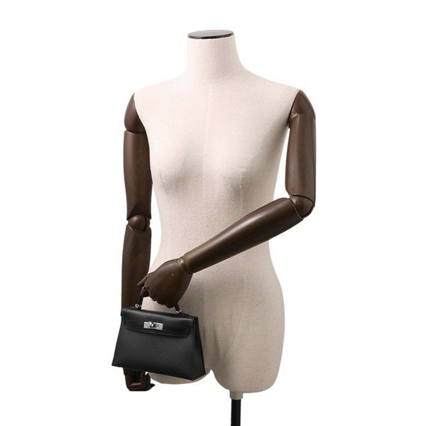 エルメス ミニケリー2 外縫い タッチ ブラック/シルバー金具 リザード/ヴォーマダム W刻印 2wayショルダー 黒