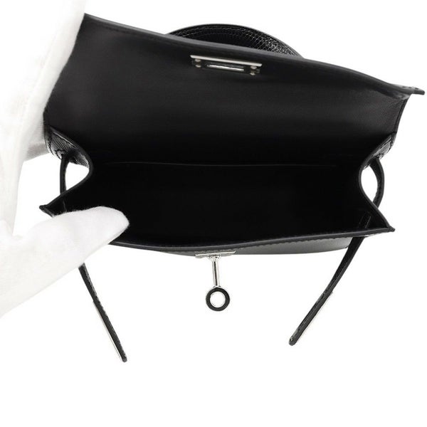 エルメス ミニケリー2 外縫い タッチ ブラック/シルバー金具 リザード/ヴォーマダム W刻印 2wayショルダー 黒