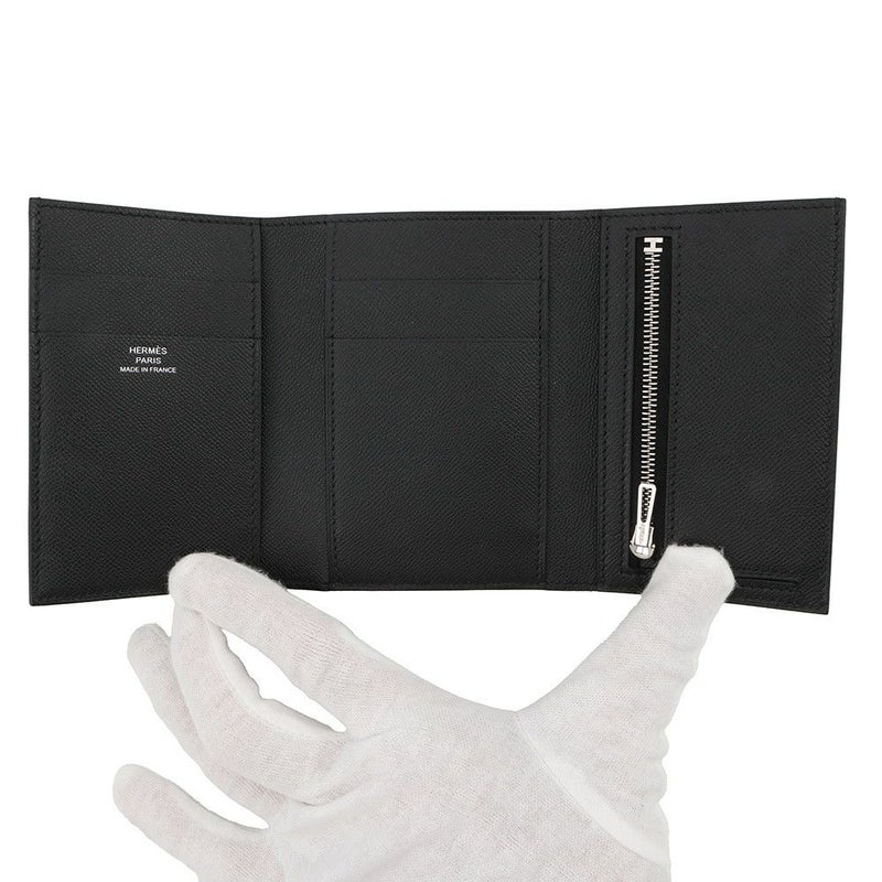 エルメス 三つ折り財布 ベアンコンビネ ブラック/ブラック金具 ヴォーマダム W刻印 HERMES 財布 黒