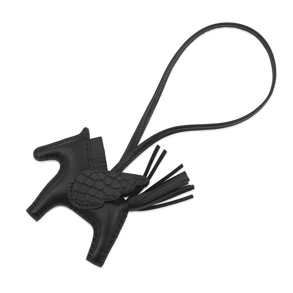 エルメス バッグチャーム ロデオPM ペガサス タッチ ブラック ラムスキン/アリゲーターマット K刻印 HERMES チャーム 黒