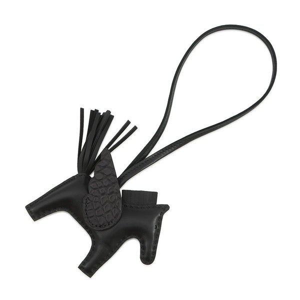 エルメス バッグチャーム ロデオPM ペガサス タッチ ブラック ラムスキン/アリゲーターマット K刻印 HERMES チャーム 黒