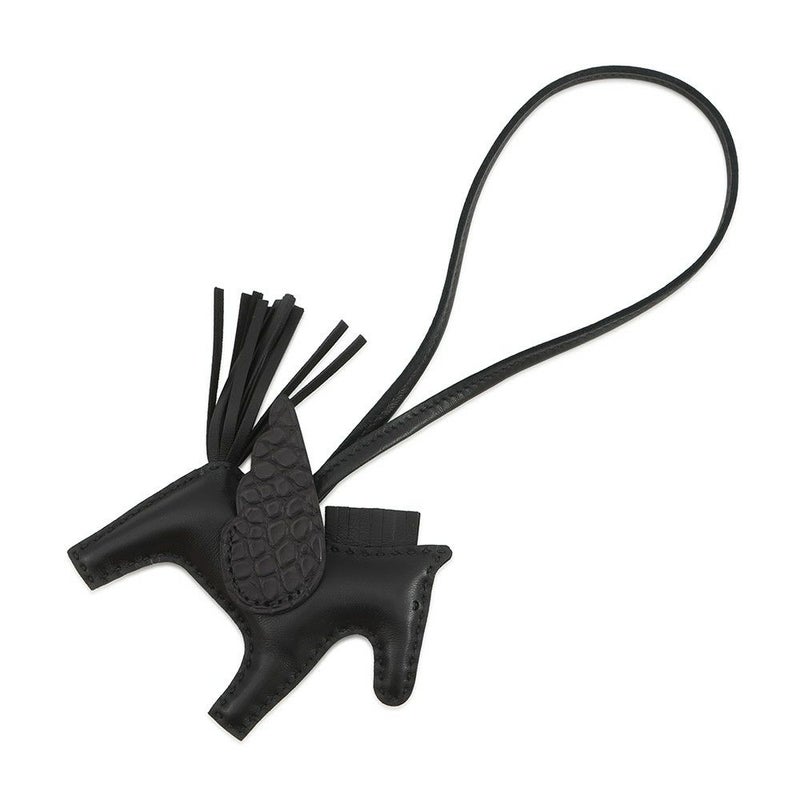 エルメス バッグチャーム ロデオPM ペガサス タッチ ブラック ラムスキン/アリゲーターマット K刻印 HERMES チャーム 黒