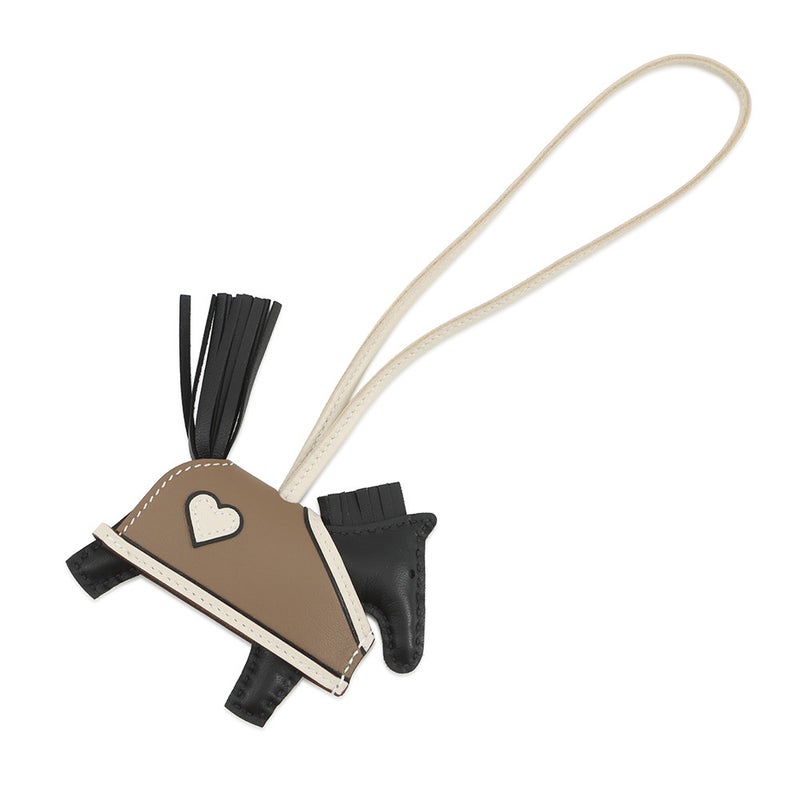 エルメス バッグチャーム ロデオPM ロベオクール ブラック/エトゥープ/クレ ラムスキン K刻印 HERMES チャーム オーナメント