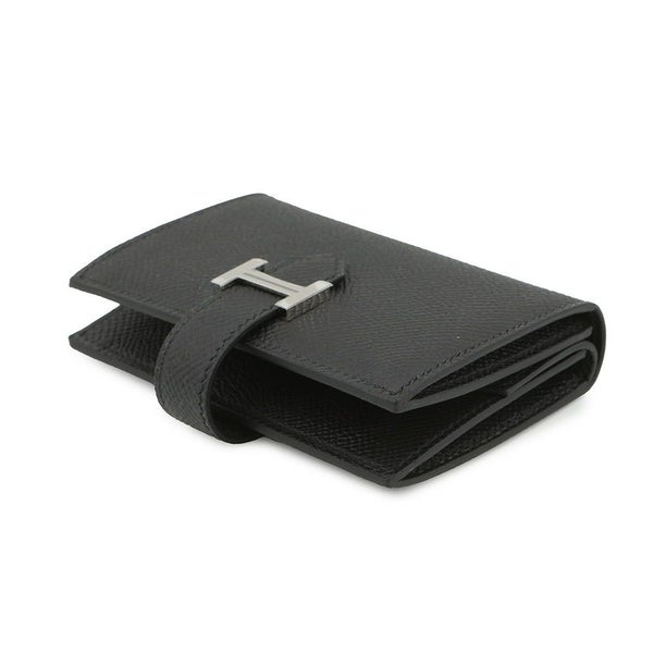 エルメス カードケース ベアン ミニ 小銭入れ付き ブラック/シルバー金具 エプソン K刻印 HERMES 名刺入れ コインケース 黒