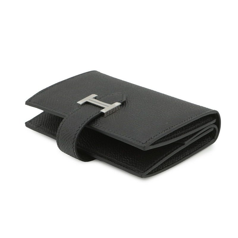 エルメス カードケース ベアン ミニ 小銭入れ付き ブラック/シルバー金具 エプソン K刻印 HERMES 名刺入れ コインケース 黒