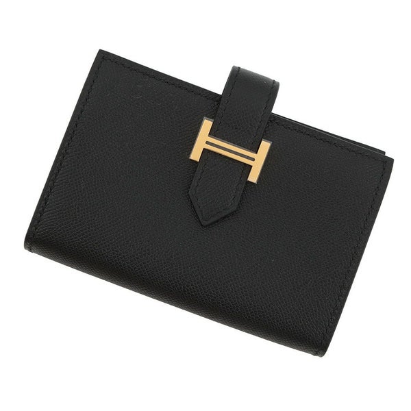 エルメス カードケース ベアン ミニ 小銭入れ付き ブラック/ゴールド金具 ヴォーマダム K刻印 HERMES 名刺入れ コインケース 黒