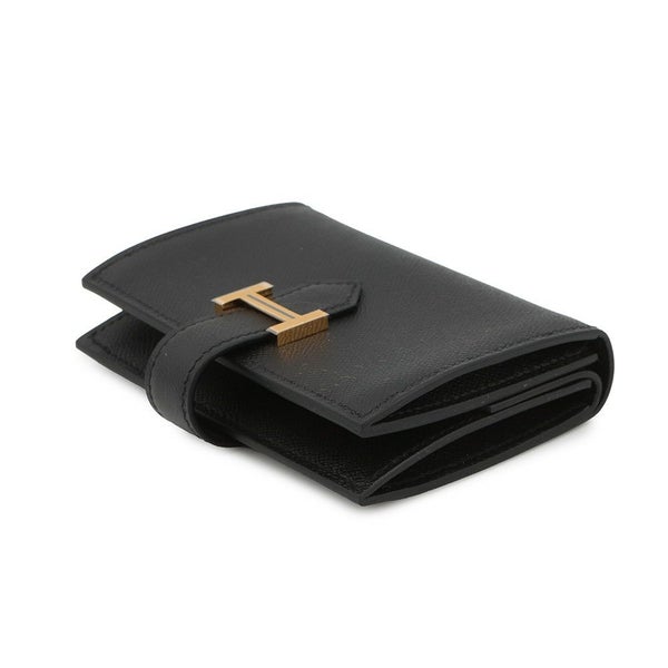 エルメス カードケース ベアン ミニ 小銭入れ付き ブラック/ゴールド金具 ヴォーマダム K刻印 HERMES 名刺入れ コインケース 黒