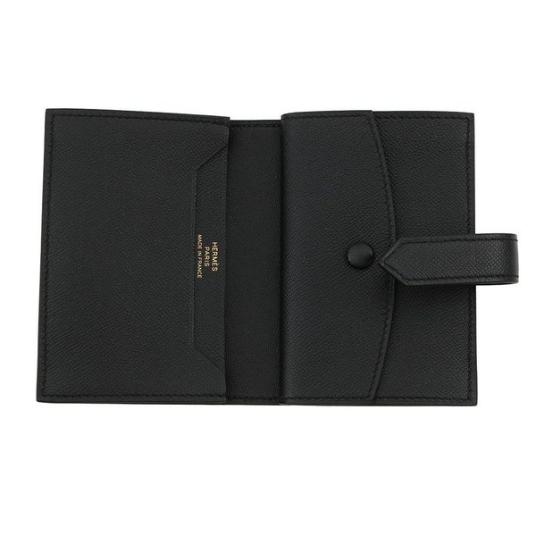 エルメス カードケース ベアン ミニ 小銭入れ付き ブラック/ゴールド金具 ヴォーマダム K刻印 HERMES 名刺入れ コインケース 黒