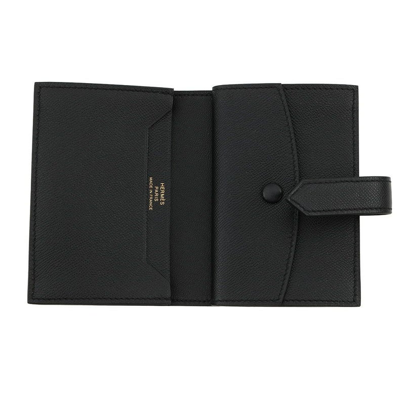 エルメス カードケース ベアン ミニ 小銭入れ付き ブラック/ゴールド金具 ヴォーマダム K刻印 HERMES 名刺入れ コインケース 黒