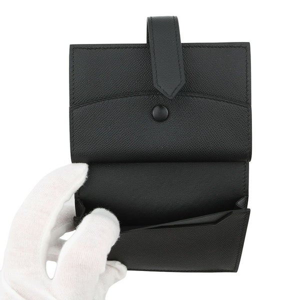 エルメス カードケース ベアン ミニ 小銭入れ付き ブラック/ゴールド金具 ヴォーマダム K刻印 HERMES 名刺入れ コインケース 黒