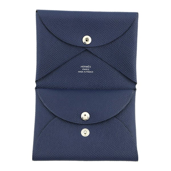 エルメス コインケース カルヴィ デュオ ブルーネイビー/シルバー金具 エプソン K刻印 財布