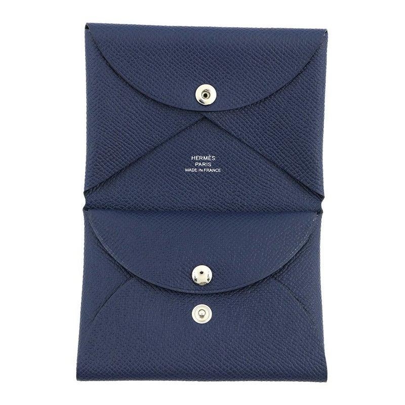 エルメス コインケース カルヴィ デュオ ブルーネイビー/シルバー金具 エプソン K刻印 財布
