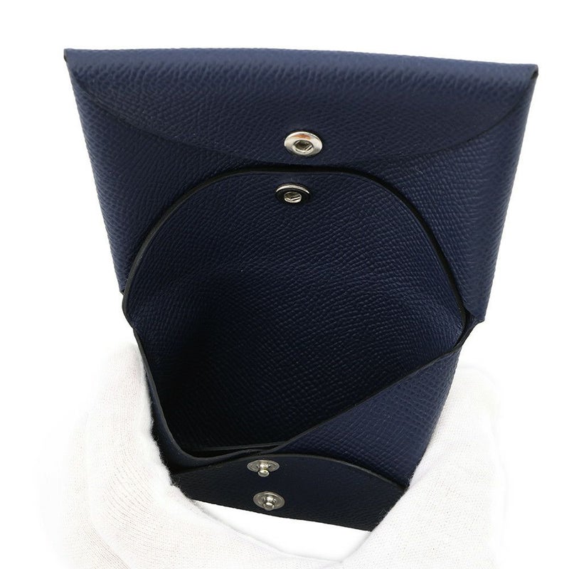 エルメス コインケース カルヴィ デュオ ブルーインディゴ/シルバー金具 エプソン K刻印 財布