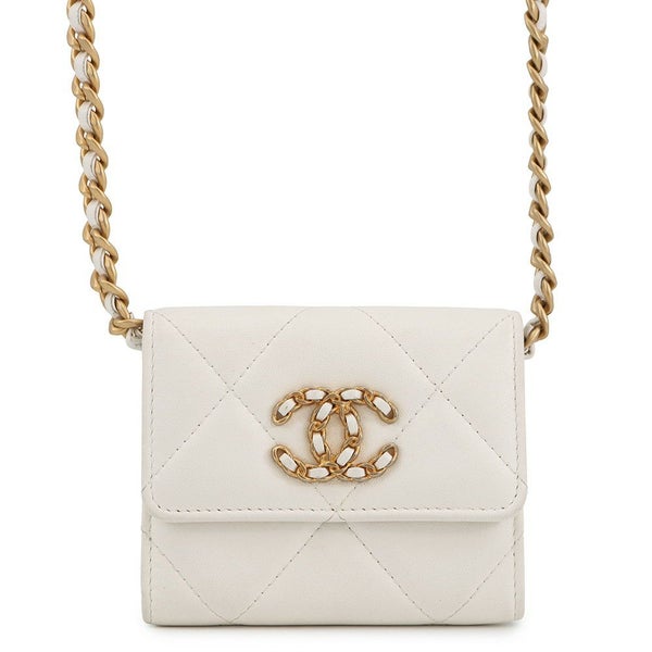 シャネル チェーンウォレット シャネル19 コインパース ラムスキン AP1787 CHANEL 二つ折り財布 白