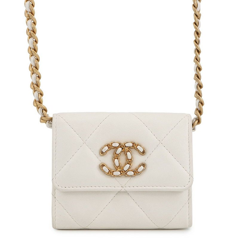 シャネル チェーンウォレット シャネル19 コインパース ラムスキン AP1787 CHANEL 二つ折り財布 白