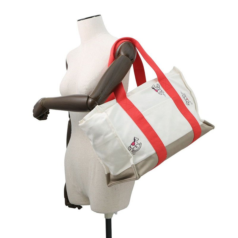 エルメス マザーズバッグ アダダ キャンバス 馬モチーフ HERMES トートバッグ ポーチ付き 白