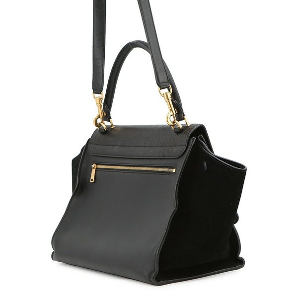 セリーヌ ハンドバッグ トラペーズ クロコ型押しレザー スエード CELINE 2way 黒