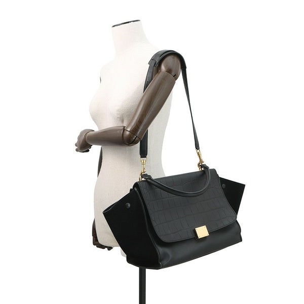 セリーヌ ハンドバッグ トラペーズ クロコ型押しレザー スエード CELINE 2way 黒
