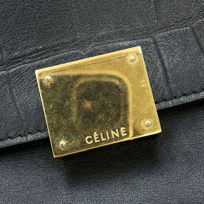 セリーヌ ハンドバッグ トラペーズ クロコ型押しレザー スエード CELINE 2way 黒