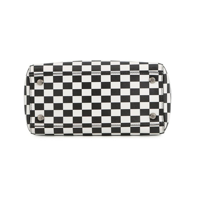 クリスチャン・ディオール ハンドバッグ レディディオール チェッカー ミディアム レザー Christian Dior 2way 黒 白