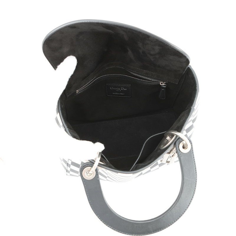 クリスチャン・ディオール ハンドバッグ レディディオール チェッカー ミディアム レザー Christian Dior 2way 黒 白
