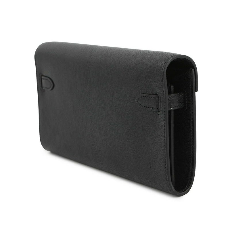 エルメス 長財布 ケリーウォレット ロング ブラック/エレクトラム金具 シェブルシャムキラ K刻印 HERMES 財布 黒