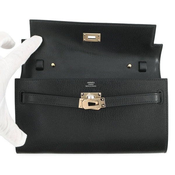 エルメス 長財布 ケリーウォレット ロング ブラック/エレクトラム金具 シェブルシャムキラ K刻印 HERMES 財布 黒